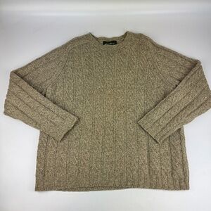 Eddie Bauer Heritage Mens Size L 100% Wool Cable Knit Fishermans Sweater Beige
